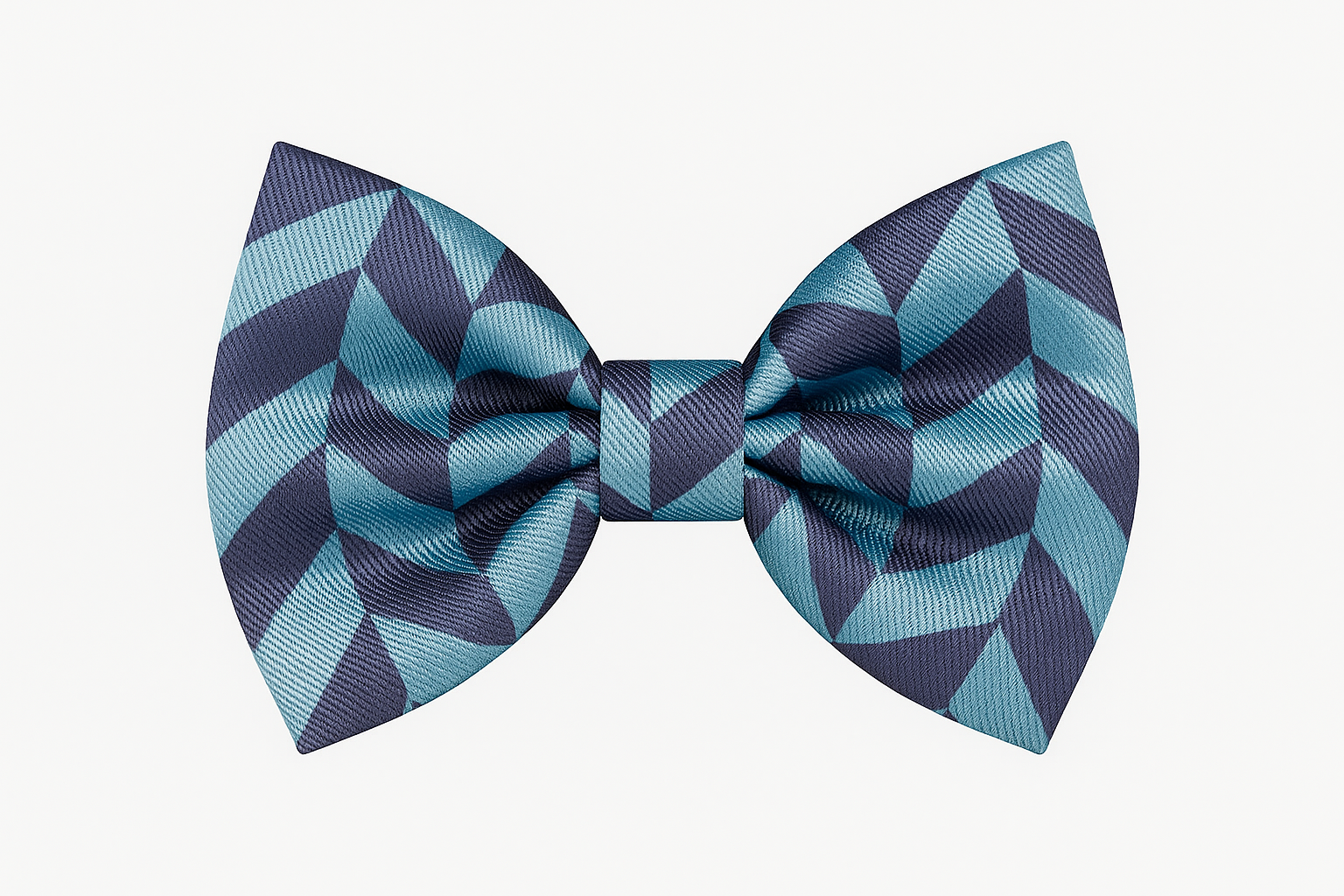 Blue geometric patterned dog bow tie | Tread | Benny & Flo West Midlands
